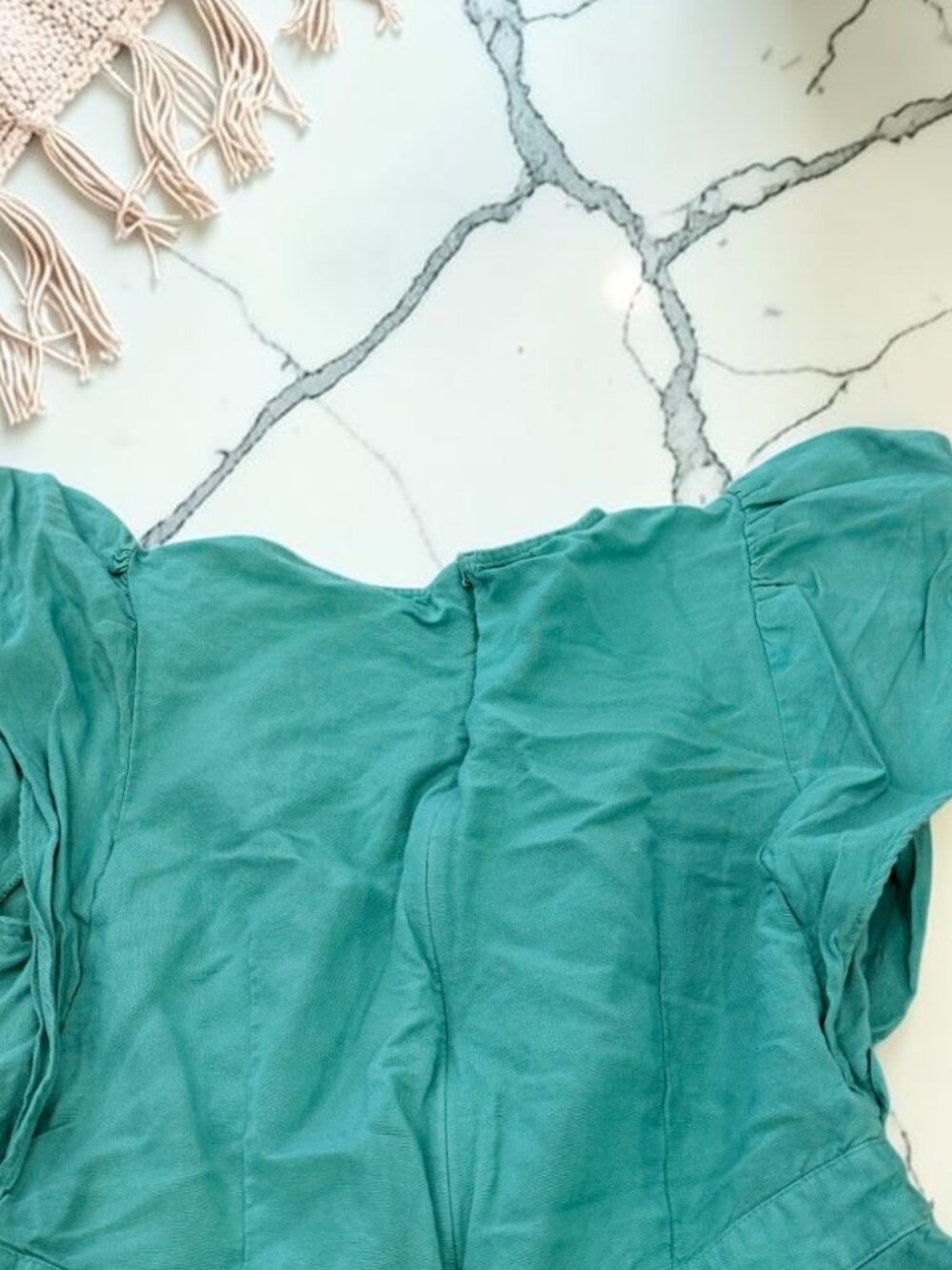 Ann Taylor Kelly Green Linen Romper Flutter Sleeve Size 0Petite Pockets - Picture 9 of 9